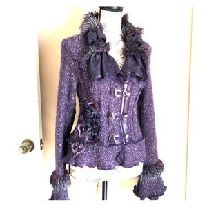 Purple faux fur collar sweater. Cute!!!